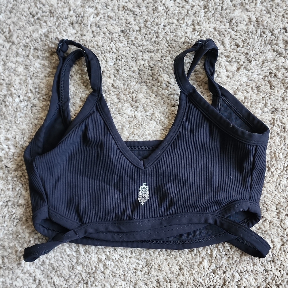 Free People Black Ribbed Sports Bra